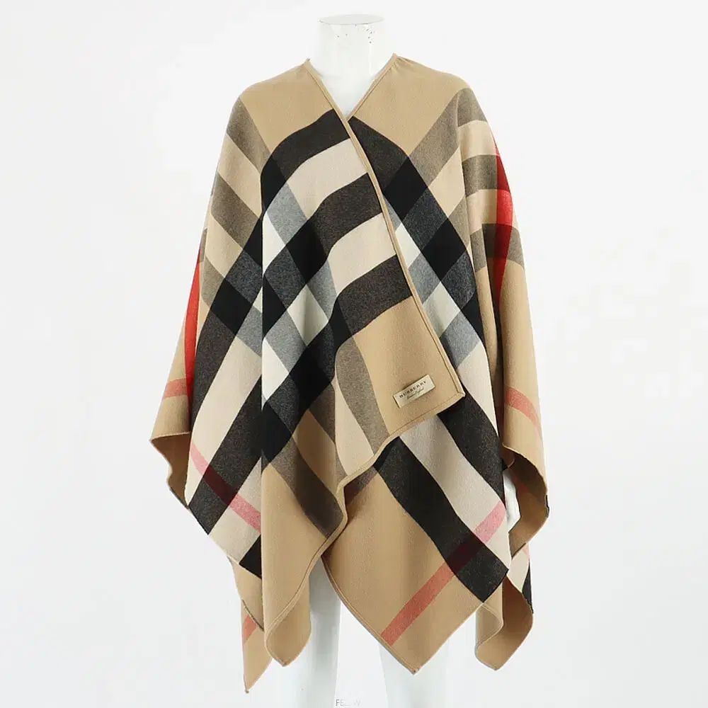 BURBERRY バーバリー チェック リバーシブル ウール ケープ ポンチョ