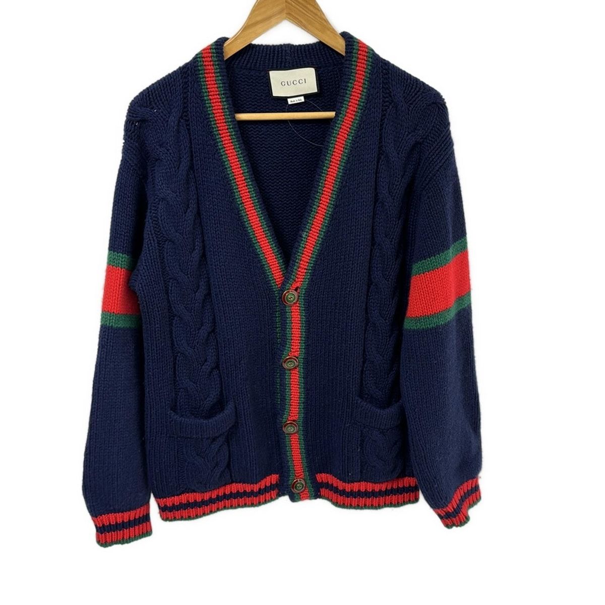 GUCCI グッチ カーディガン サイズXS メンズ - 497037 X1561 ダークネイビー×レッド×グリーン 長袖