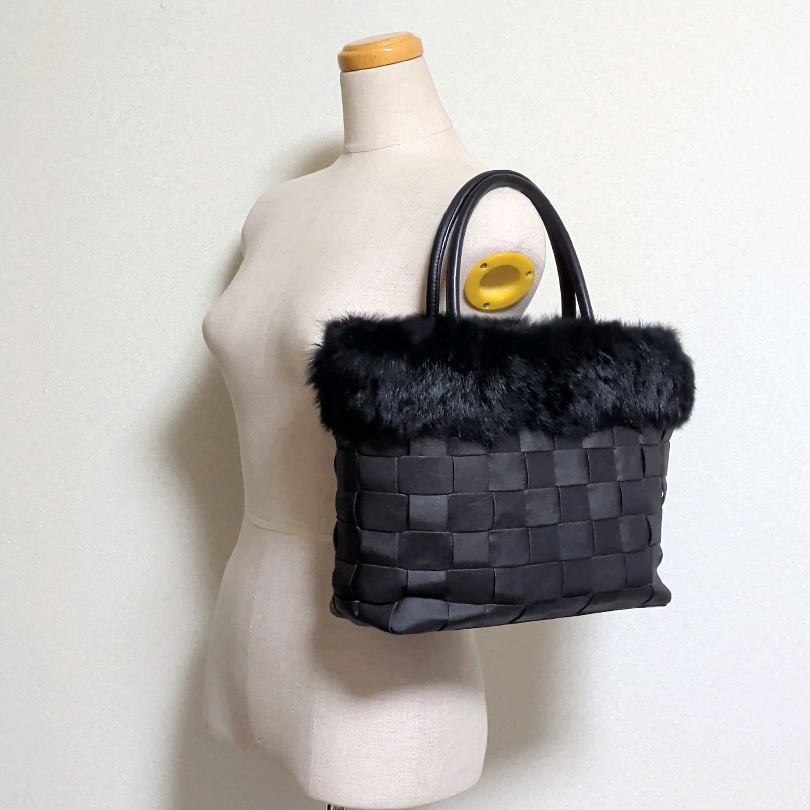 大島紬美術館 ハンドバッグ 和装バッグ ファーバッグ 黒 フォーマル&カジュアル