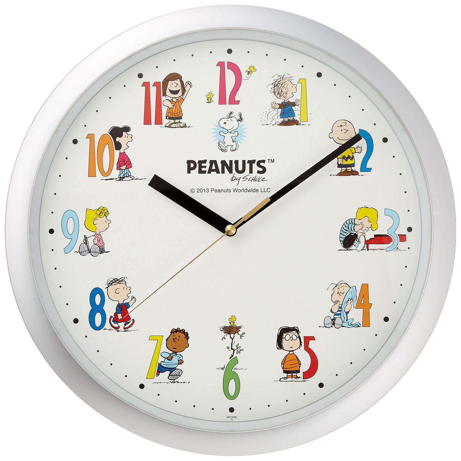 【在庫処分】銀色 アナログ キャラクター 4KG712MA19 掛け時計 (スヌーピー) SNOOPY リズム(RHYTHM)