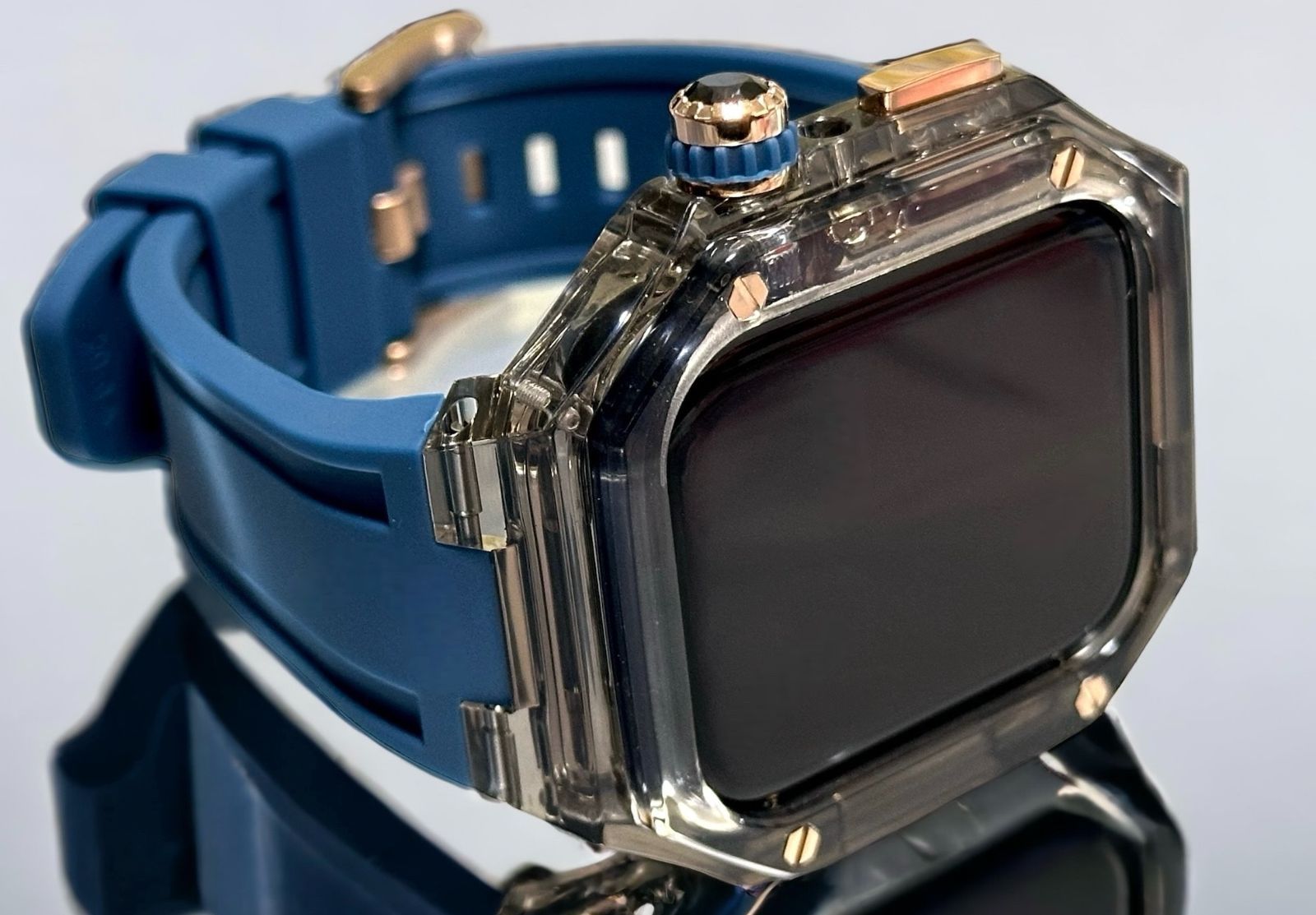 ローズゴールド ブラッククリア ネイビー アップルウォッチ ラバーベルト カバー クリア ケース 40mm 41mm 44mm 45mm 4 5 6 7 8 9 se スポーツ メンズ レディース 4スクリュー Apple Watch バンド