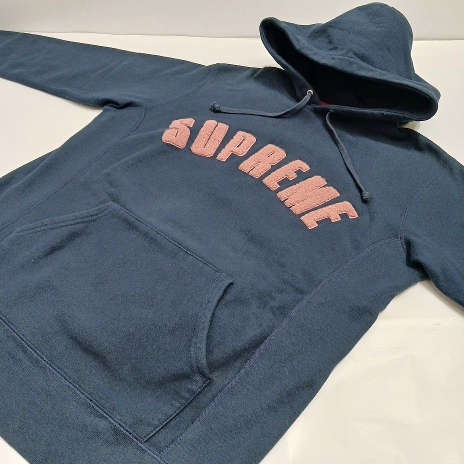 SUPREME シュプリーム 17SS Chenille Arc Logo Hooded Sweatshirt NAVY ロゴパーカー フーディ