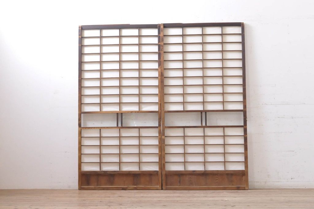 ▽現状販売▽ 障子戸2枚セット アンティーク建具 ガラス入り 引き戸