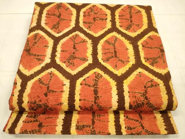 平和屋着物●九寸開き名古屋帯 総絞り 亀甲柄 正絹 逸品 DAAX8831cm