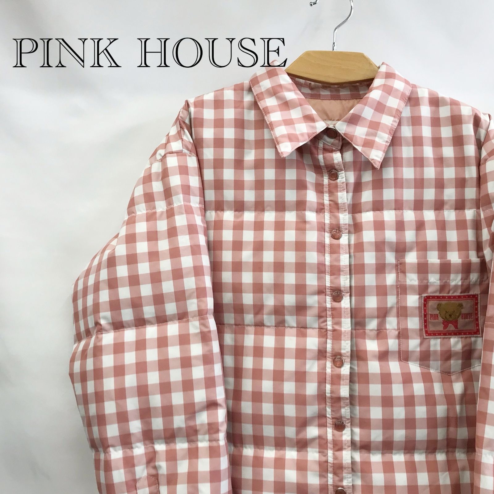 PINK HOUSE ピンクハウス くまワッペン付き ギンガム ダウンジャケット P108WFB10 B L ピンク ギンガムチェック レディース -  メルカリ