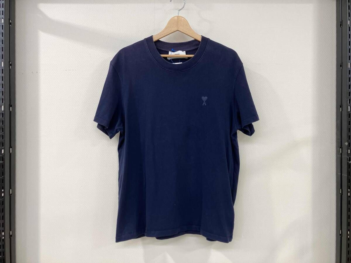 AMI Alexandre Mattiussi アミアレクサンドルマテュッシ 半袖Tシャツ サイズ不明 紺 ネイビー コットン メンズ ワンポイント刺繍 色褪せ有