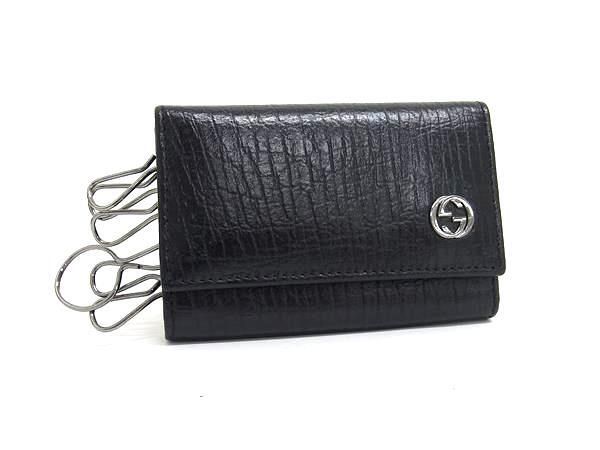 GUCCI グッチ キーケース インターロッキングG 115225 ブラック レザー ユニセックス 6連 超