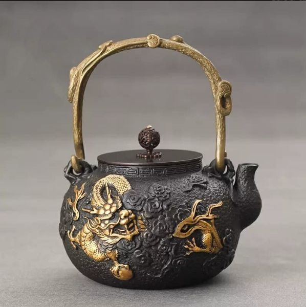 新品 【1.3L】鉄急須 雲龍 伝統模様 南部鉄器 鉄急須 鉄瓶 鉄器 IH 直 