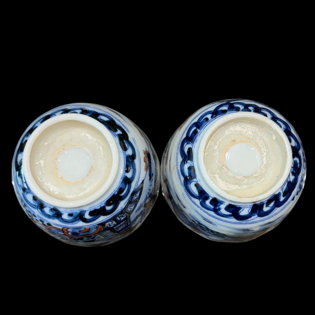 アンティーク 伊万里蕎麦猪口 2つセット 古伊万里 染付 格狭間松竹梅 丸紋