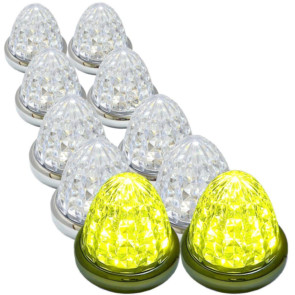 Color イエロー Customize カスタマイズ 24V トラック用 LED マーカーランプ サイド マーカー 8面クリスタルカット仕様 16LED 汎用 10個 セット ブルー|イエロー|レッド|ホワイト|グリーン 各色 イエロー特注色
