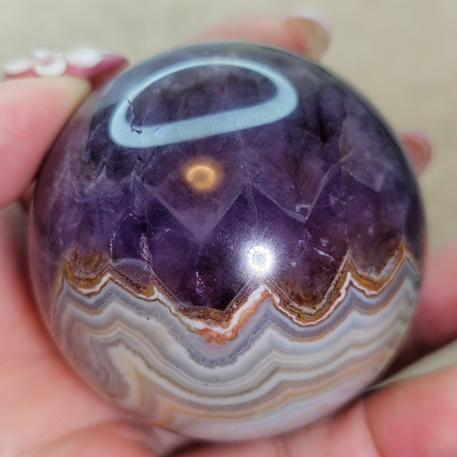 メキシコ瑪瑙とアメジスト共生スフィア4.57cm メキシカンアゲート