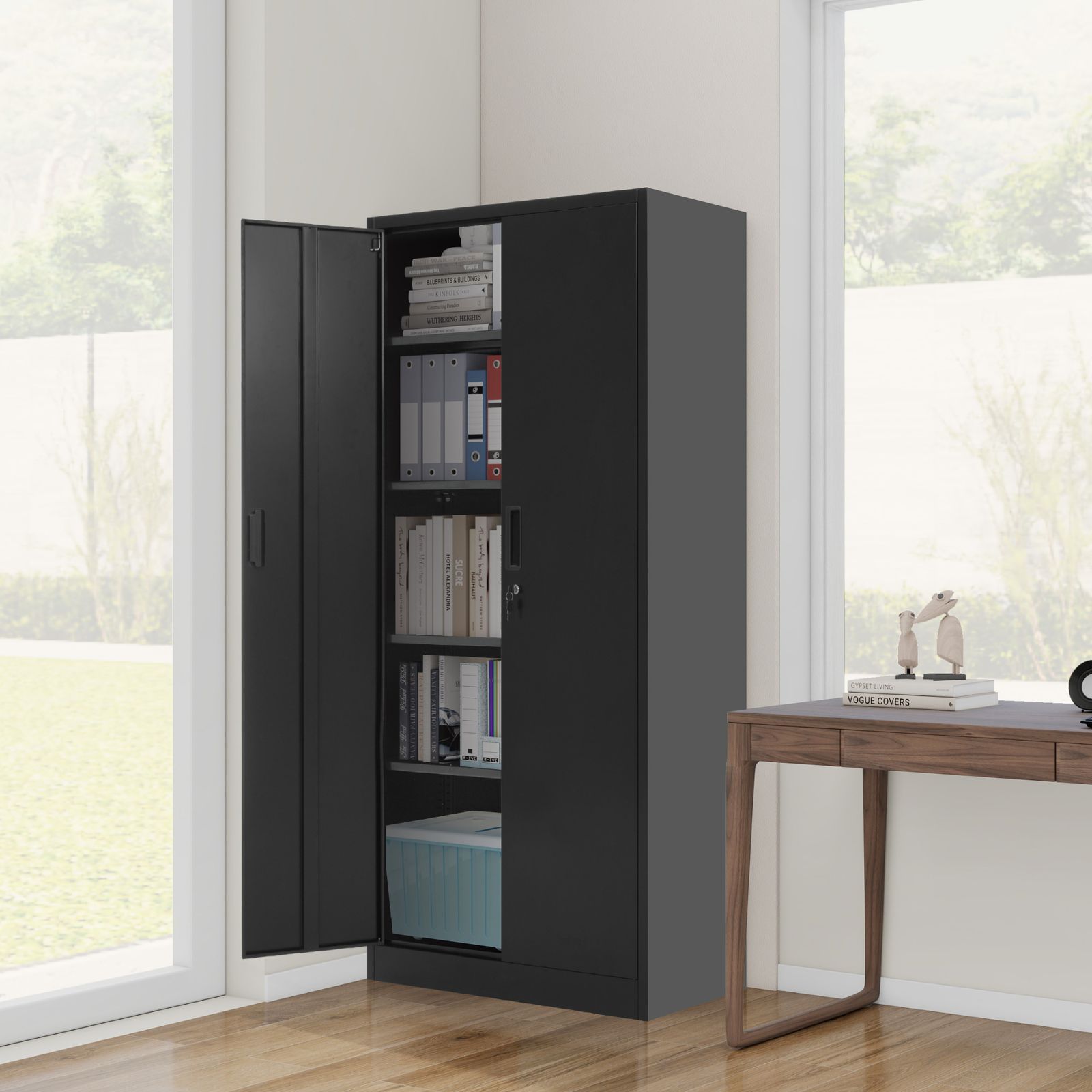 8%割 スチール書庫 両開き書庫 書類保管庫 高さ180cm 保管庫 収納 オフィス 業務用 書庫 おしゃれ キャビネット スチールキャビネット ベース付き 可動棚 A4対応