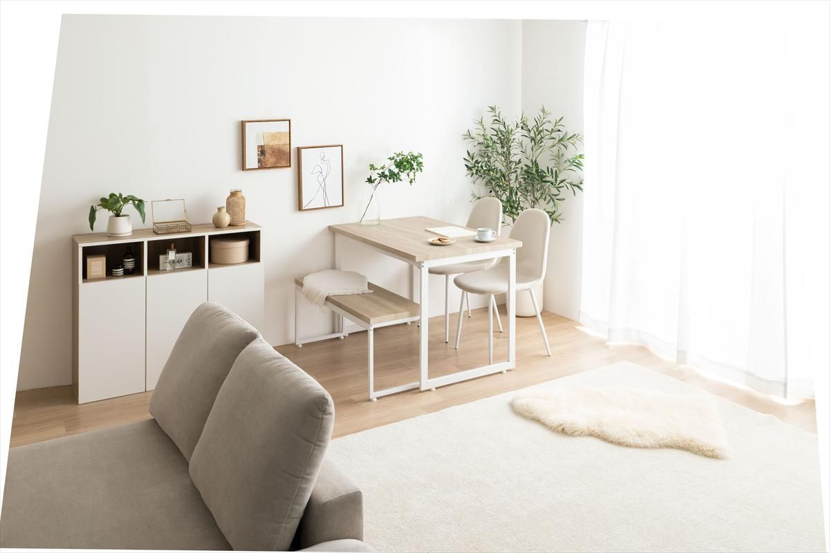 4点セット　Moku幅110cmダイニングテーブル+ダイニングベンチ+チェア2脚 4点セット】Moku 幅110cmダイニングテーブル+ダイニングベンチ+