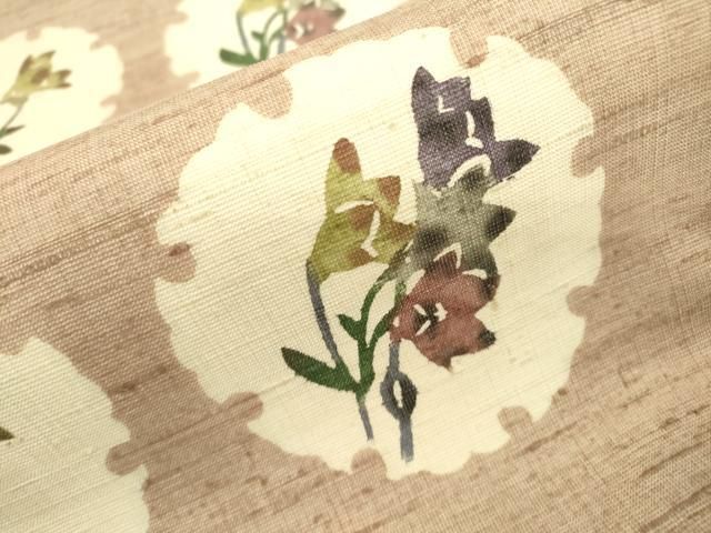 平和屋着物○九寸名古屋帯 紬地 型染 重ね山青海波花文 正絹 逸品