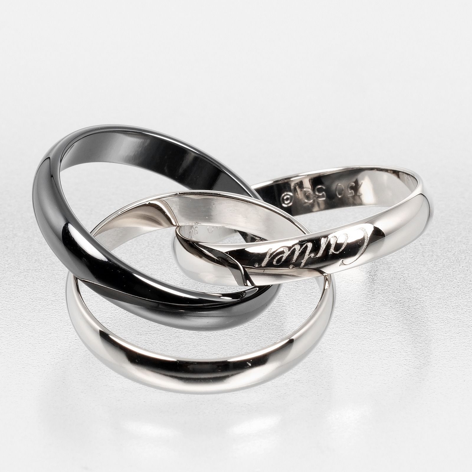 CARTIER】カルティエ トリニティ K18ホワイトゴールド×セラミック 10号  