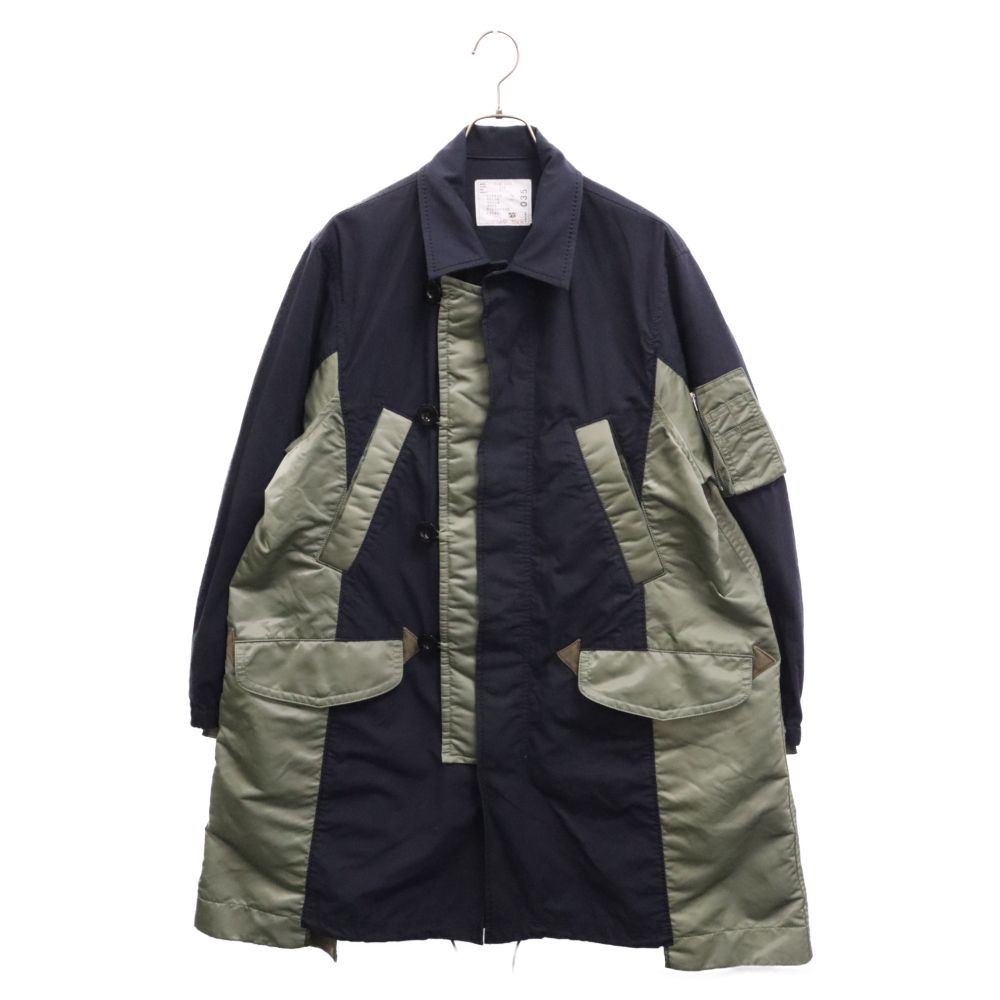 Sacai (サカイ) 21AW Military Coat ナイロンドッキングミリタリーロングコート カーキ ネイビー SCM-035 - メルカリ