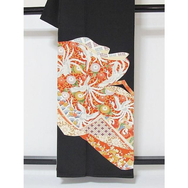 黒留袖 正絹 比翼 一越 鳳凰に菊他吉祥柄 159cm前後ベストサイズ