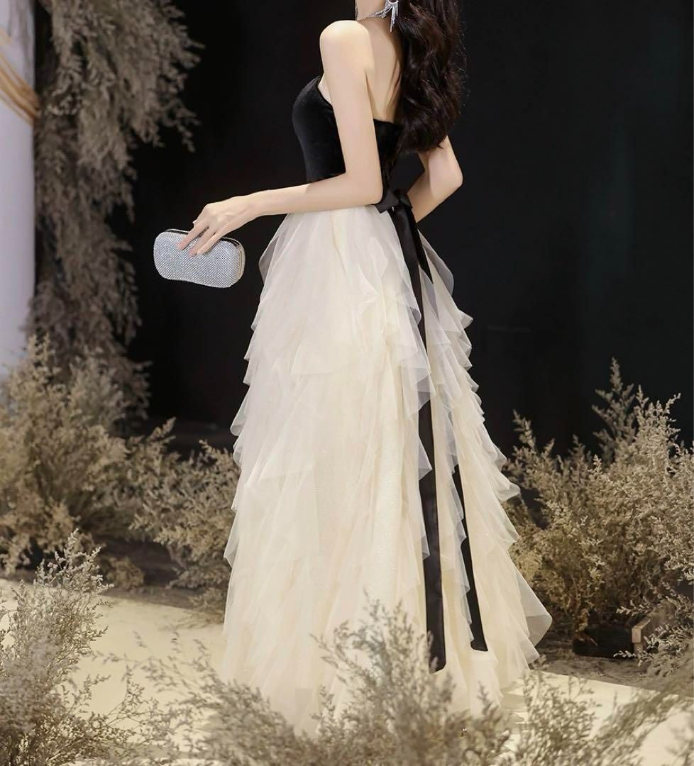 フリルのチュールスカートがオシャレ バイカラーベア ドレス - メルカリ