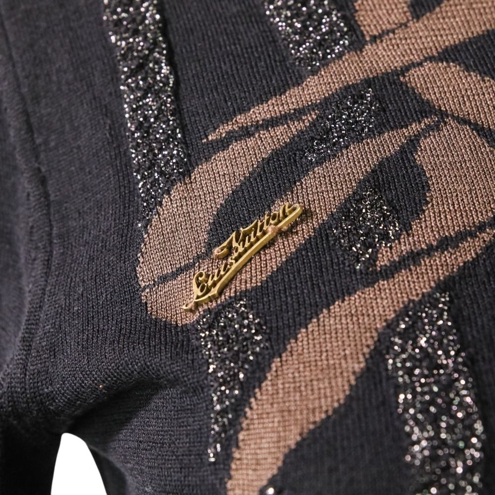 LOUIS VUITTON - 良品 LOUIS VUITTON ルイヴィトン ラメ リボン ジャガード シルクブレンド ニットカットソー XS ブラック ブラウン レディース 古着 中古 USED 良品 LOUIS VUITTON ルイヴィトン ラメ リボン ジャガード