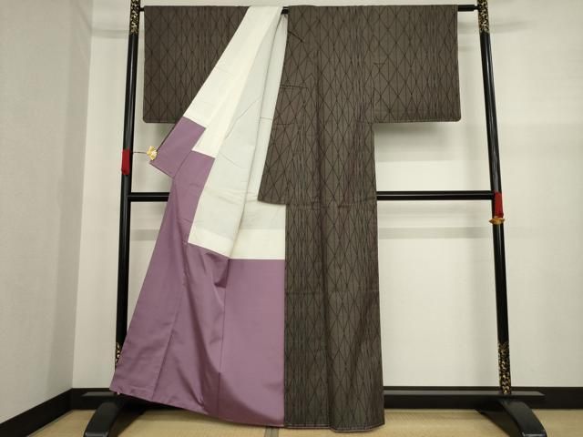 平和屋着物○本場大島紬 泥染め 一元絣 短冊花文 正絹 逸品 AABA0116zg