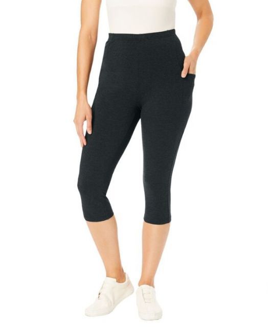 送料無料 ウーマン ウィズイン レディース レギンス ボトムス Plus Size Within Stretch Cotton Pocket Capri Legging Heather charcoal