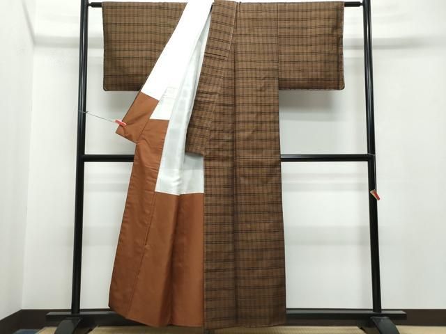 平和屋着物○上質な紬 格子柄 正絹 逸品 CAAU9969vf