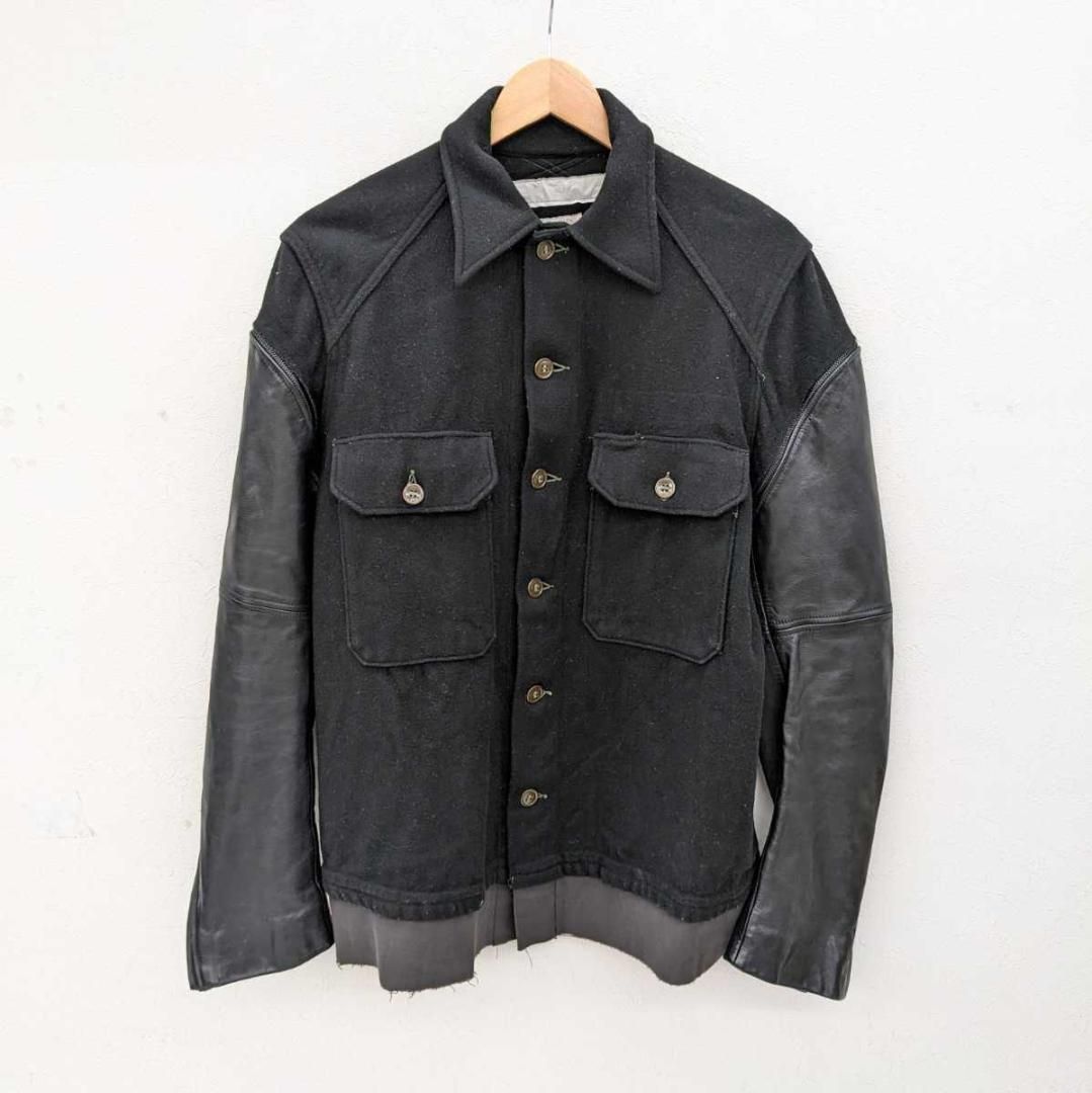 GILET ジレ COMMON SLEEVE コモンスリーブ YEAH RIGHT!! リメイク ブルゾン ジャケット ベスト ウール カウレザー  牛革 切替し メルカリShops