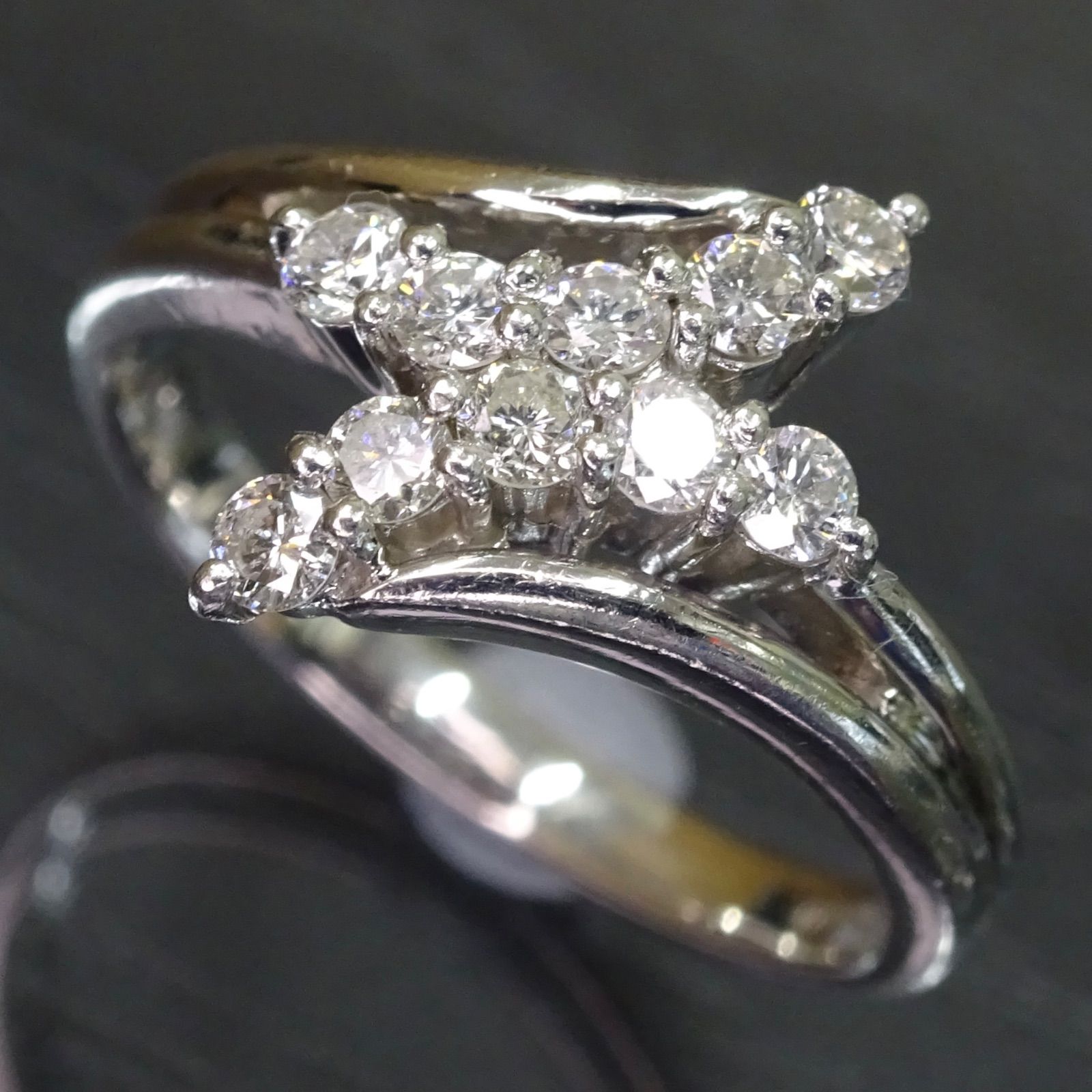 プラチナ pt900 天然ダイヤモンド0.32ct デザイン リング 指輪 約6号 