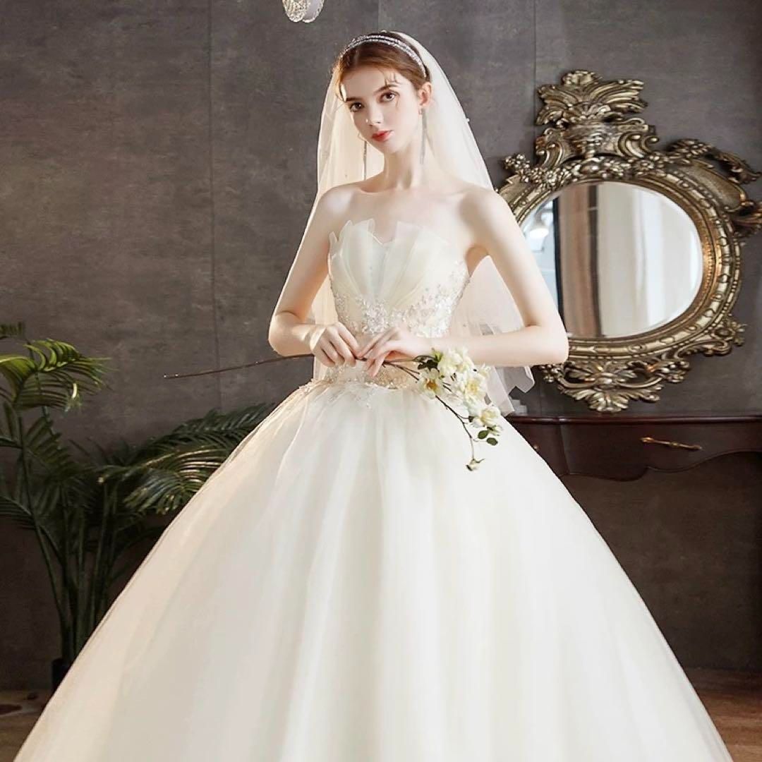 【プリンセスライン】ウェディングドレス　チューブトップ　結婚式　前撮り 新品未使用 【プリンセスライン】ウェディングドレス チューブ