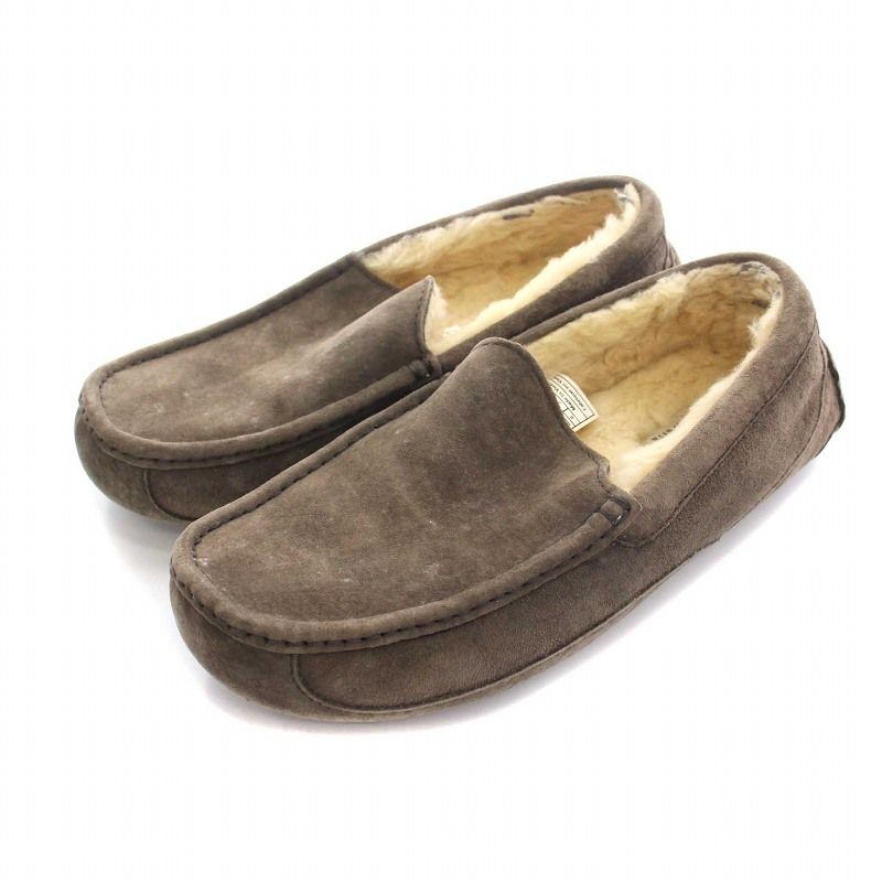 アグ オーストラリア UGG australia M ASCOT アスコット モカシン ローファー シューズ ムートン スリッポン スエード US8 26cm 茶 グレーブラウン /YM