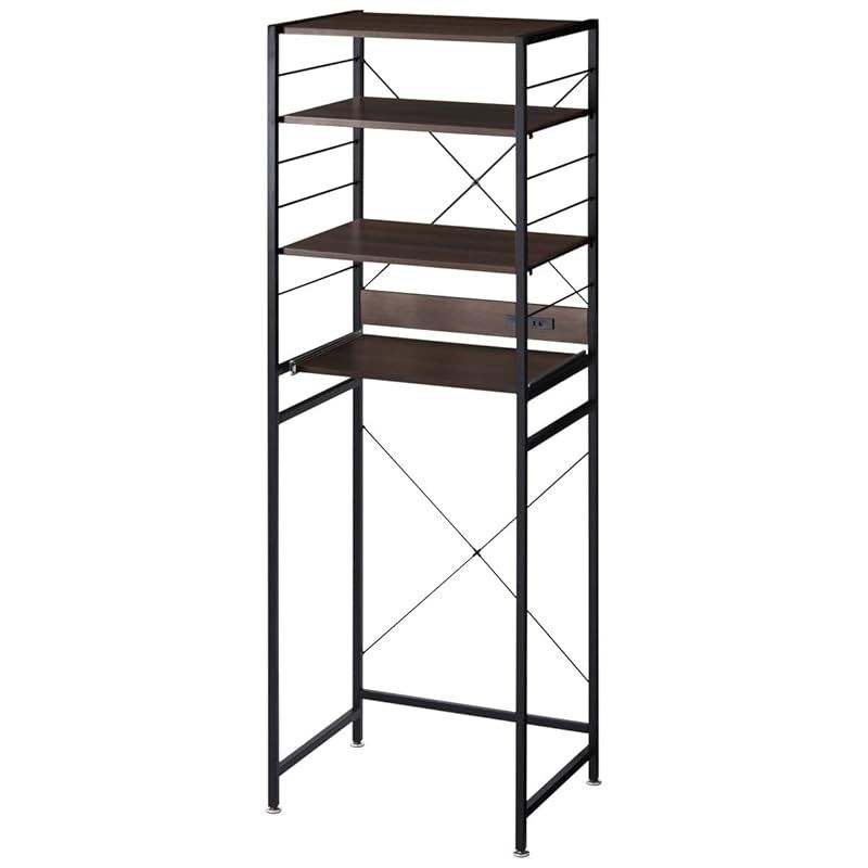 ぼん家具 キッチンラック ゴミ箱上 幅60.5×奥行45.5×高さ171cm レンジ台 2口コンセント付き 可動棚 スライドレール付き ウォールナット 0