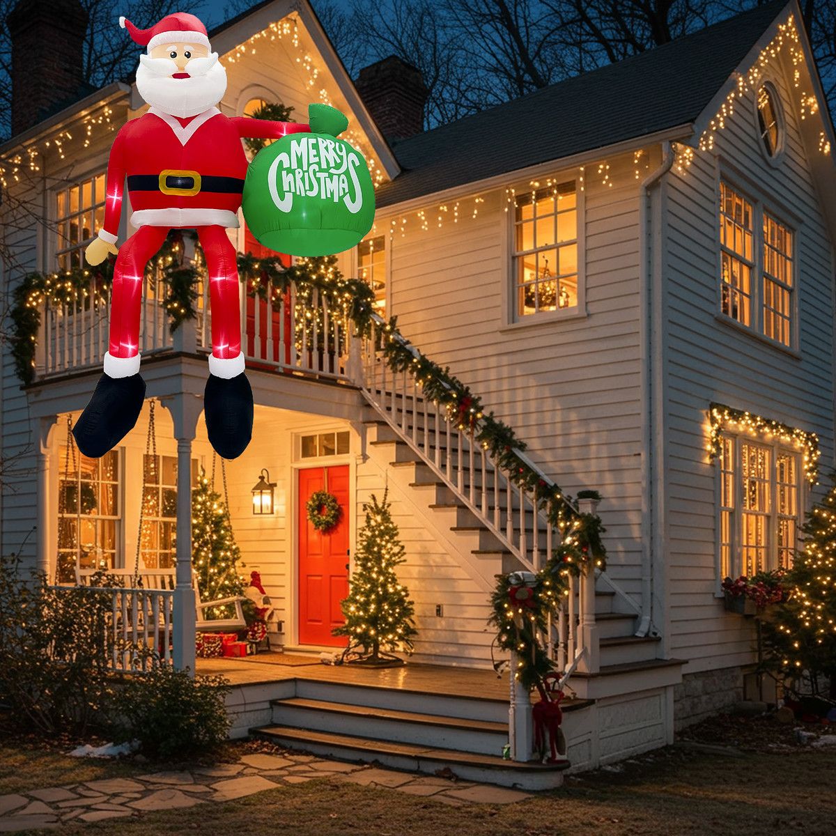 巨大8フィート クリスマス インフレータブルサンタクロース 243.84cm 屋外装飾 内蔵LED 急速膨張ブロワー付き 全天候型 ポリエステル製 庭園 芝生 屋内 屋外 ホリデーパーティーに最適 簡単設置