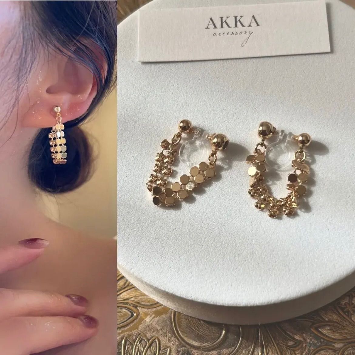 14kgpTassel chain hoop earrings   タッセルチェーン　フープイヤリング　フープピアス　ゴールド　シンプル　上品　ピアスに見える　金属アレルギー対応　タッセル　　ピアス
