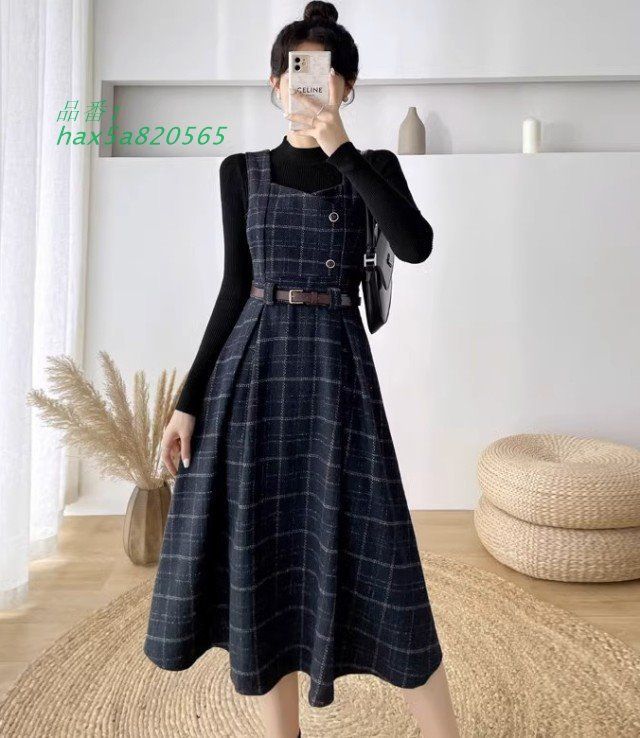 チェック柄 ジャンパースカート 秋冬 フAライン ワンピース レディース レディース ジャンスカ 冬 クラシカル ミモレ丈 フェミニン 大きいサイズ レトロ 秋 hax5a820565