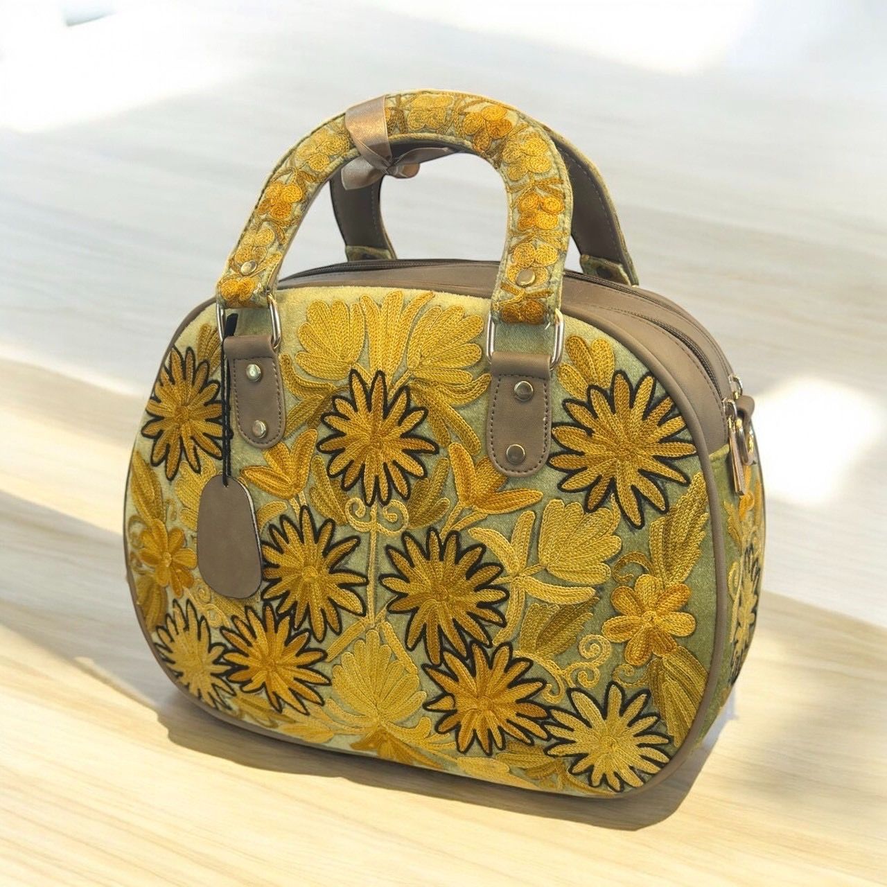 ハンドバッグ カシミール刺繍 シルク刺繍 合皮 フラワーモチーフ 