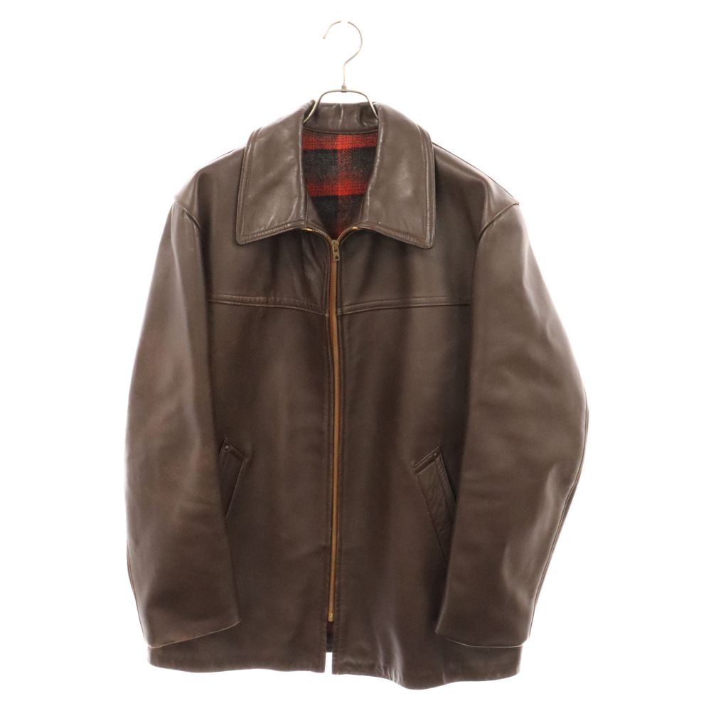 VINTAGE (ヴィンテージ) 60s 裏地チェックブランケット レザー ジャケット ブラウン
