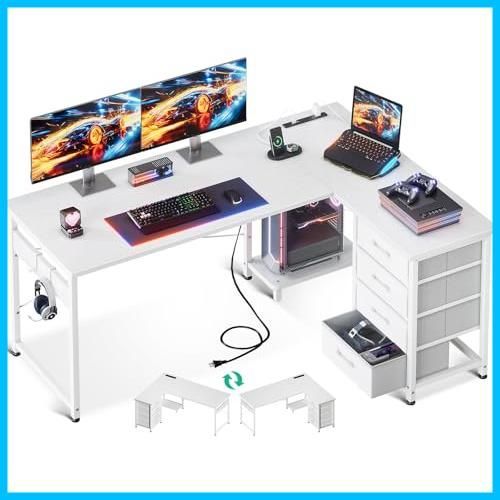 ODK パソコンデスク 引き出し2杯付き ゲーミングデスク コンセント付き