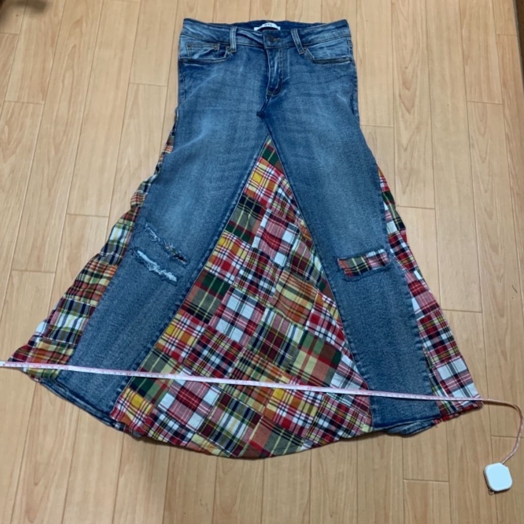 ☆USEDデニム赤チェックスカート☆ BEN TAVERNITI デニムパンツ 40(M位  