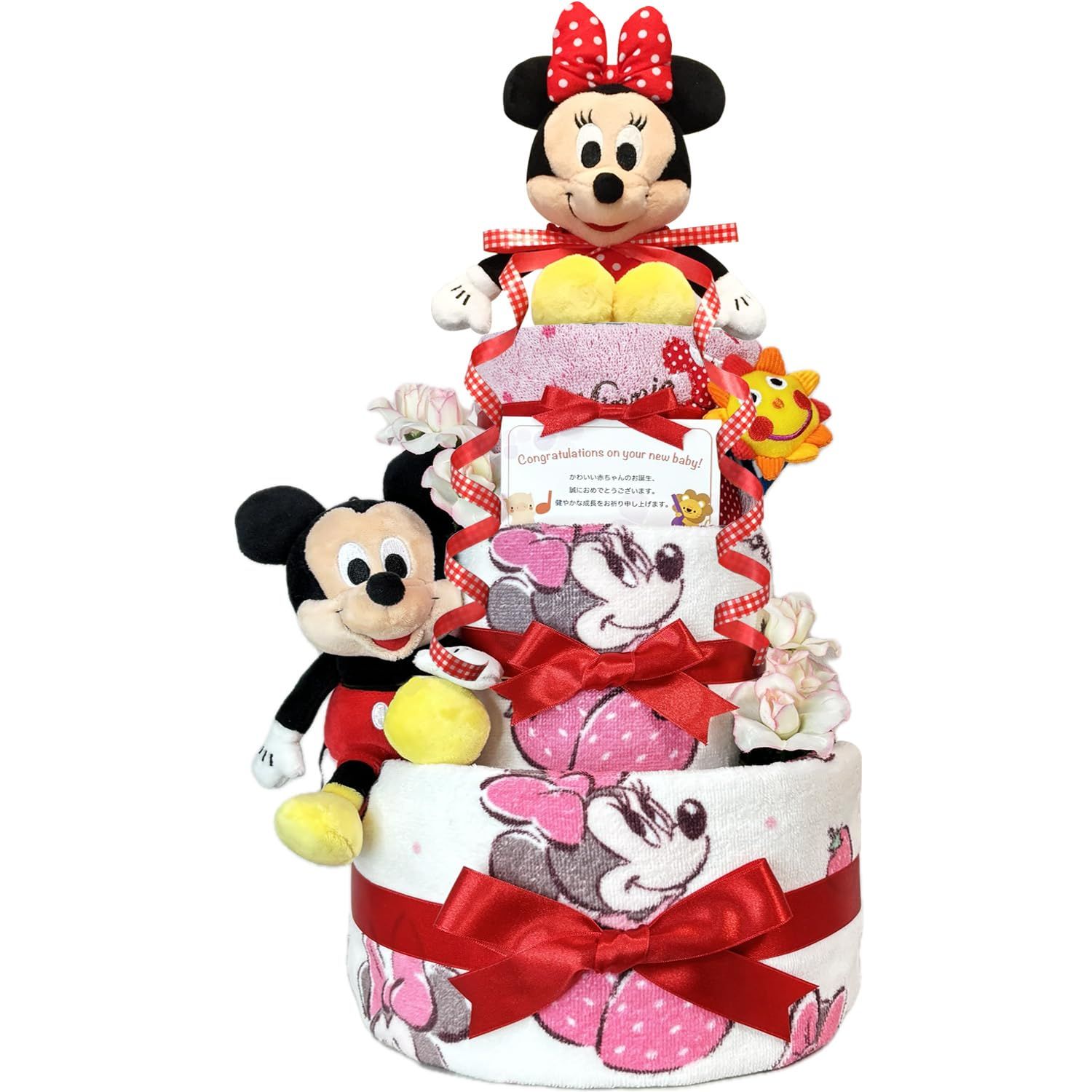 KanonBabys おむつケーキ 女の子 出産祝い 赤ちゃん 誕生日 ベビーシャワー ギフト 3段 Mサイズ mic4111 ハーフバースデー 1歳の誕生日にオススメおむつサイズＭ