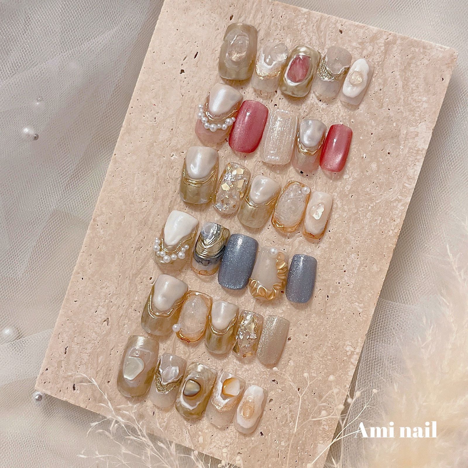 ネイルチップニュアンスアンティーク青薔薇マグネット779 ネイルチップ