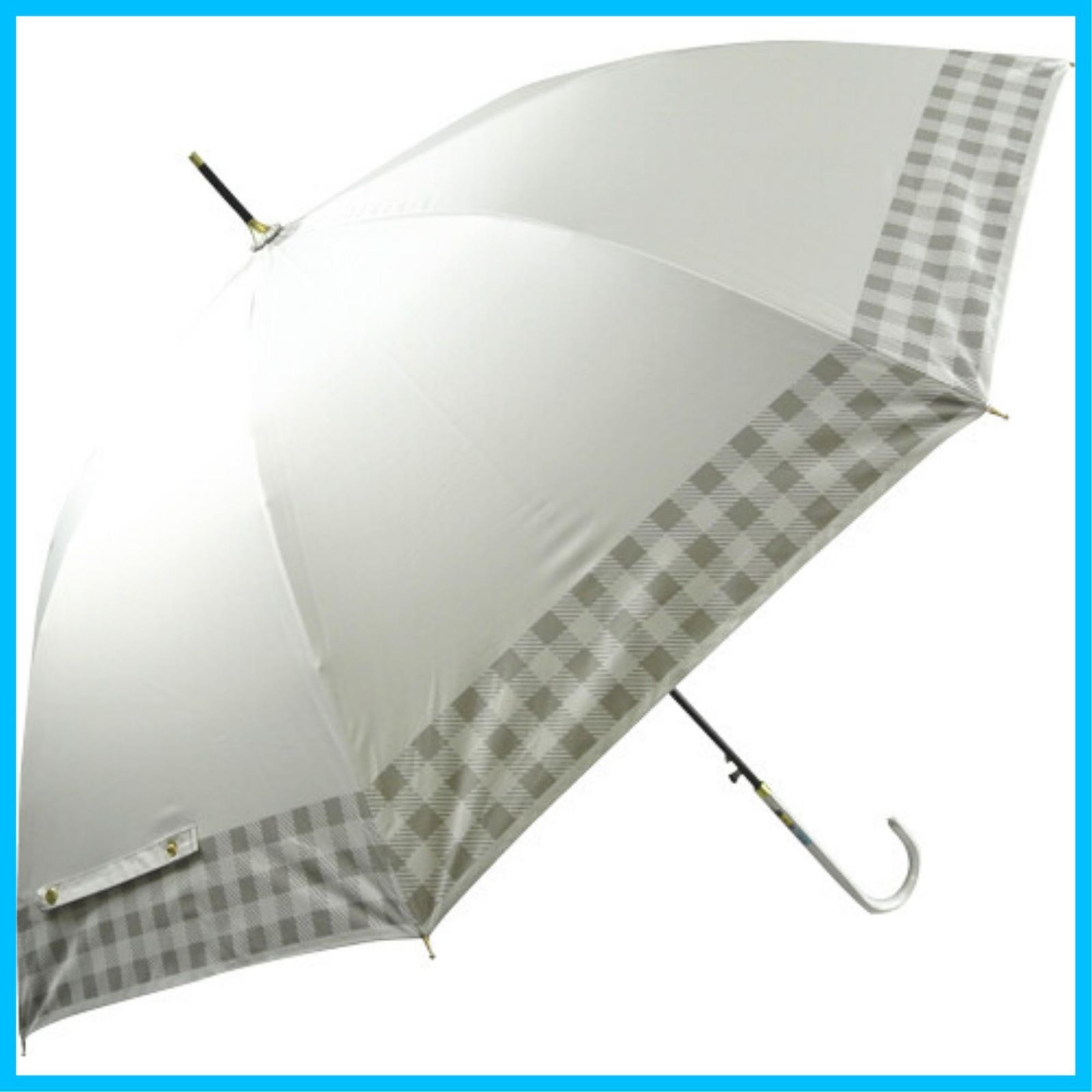 おしゃれ ジャンプ傘 ワンタッチ グラスファイバー親骨 チェック 耐風 丈夫 軽量 遮熱 一級遮光 内側特殊コーティング UPF 50 オフ白 UＶカット100 58 cm レディース 晴雨兼用 日傘 長傘
