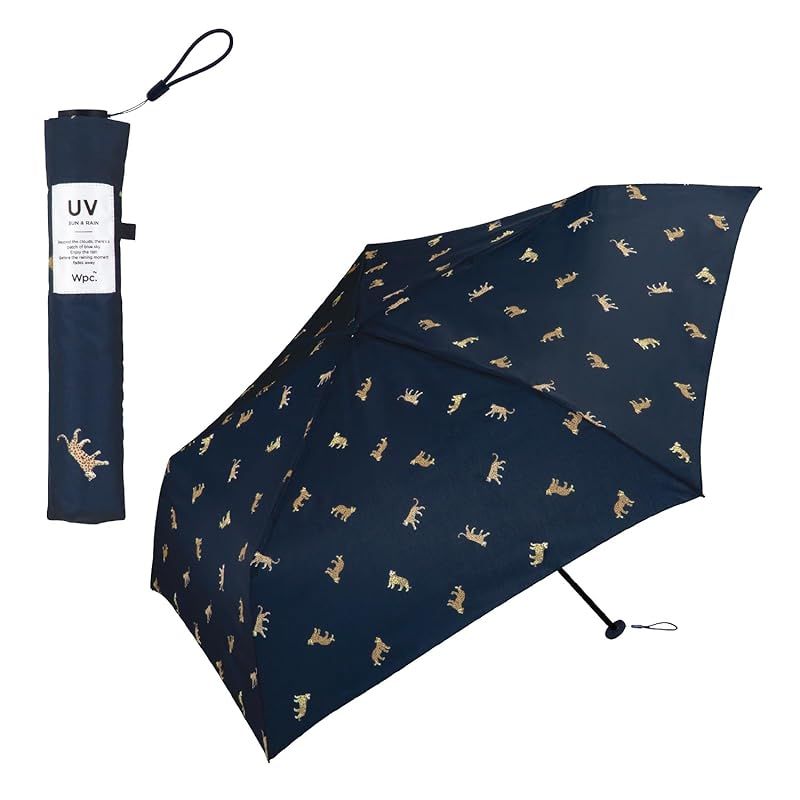 Wpc. 雨傘 [Air-Light]レオパードu0026タイガー ミニ ネイビー 折りたたみ傘 レディース 55cm 115g おしゃれ 可愛い 通勤 通学 旅行 コンパクト 小さい 軽い 女性 AL02-031-002