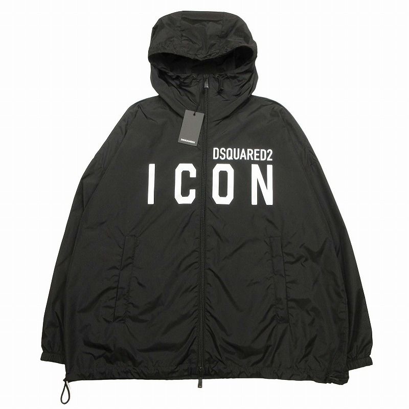 ディースクエアード DSQUARED2 ICON SPORT WINDBREAKER アイコン スポーツ ウインドブレーカー ナイロン パーカー ジャケット ロゴ プリント ブルゾン ジャンパー フーデッド アウター L 黒 S79AM0049 S5381