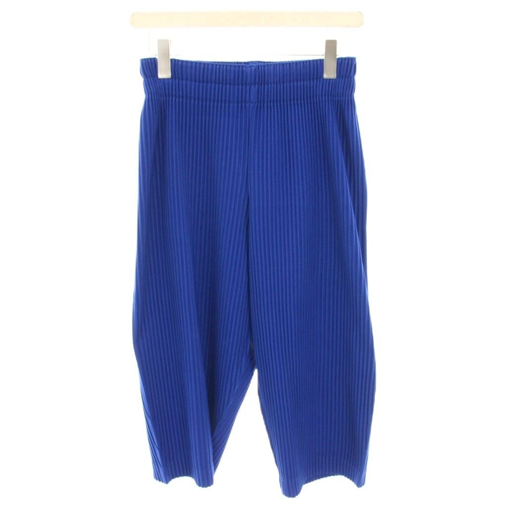 イッセイミヤケ ISSEY MIYAKE プリーツパンツ イージーパンツ クロップドパンツ 品 L 青 ブルー YT