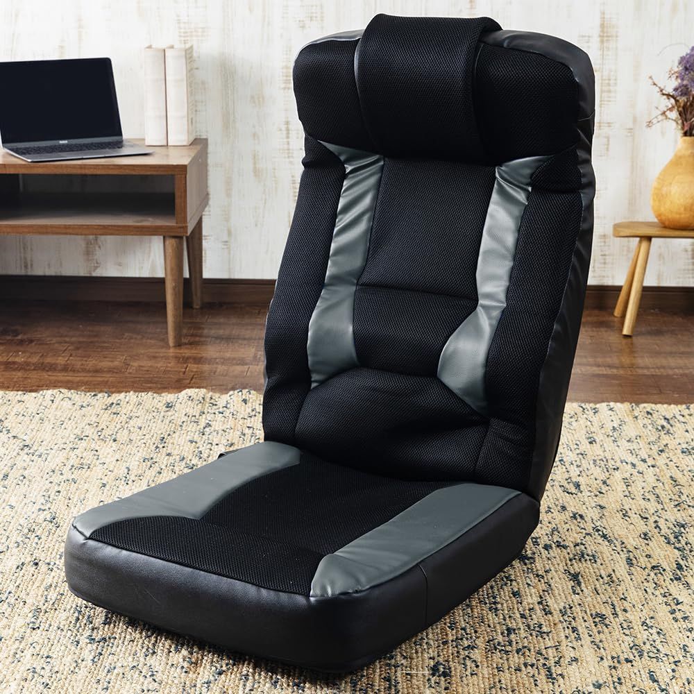 商品 GCN-4812 シルバー 48×64×77 収納 ヘッド部調節 リクライニング 通気性 ゲーミングチェア 座椅子 通気性メッシュ製 ゲーミング座椅子 アイリスプラザ