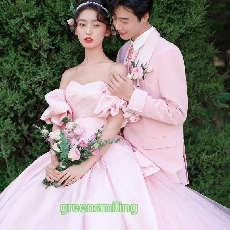 ピンク オフショルダー フリル付き カラードレス　結婚式 ピンク カラードレス オフショルダー ラッフルフリル フィッシュ