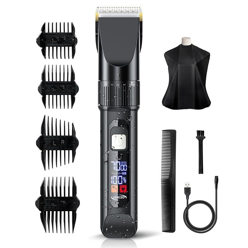 Amazon.co.jp: バリカン【2024新登場 USB充電式】ヘアーカッター 電動バリカン バリカンメンズ 5段階刈り高さ調節 3段階スピード  LEDディスプレイ 大容量バッテリー 自動研磨 6種類ガイドコーム 低騒音 IPX7防水 コードレス バリカン子供 家庭用 散髪用 業務用 セルフ  