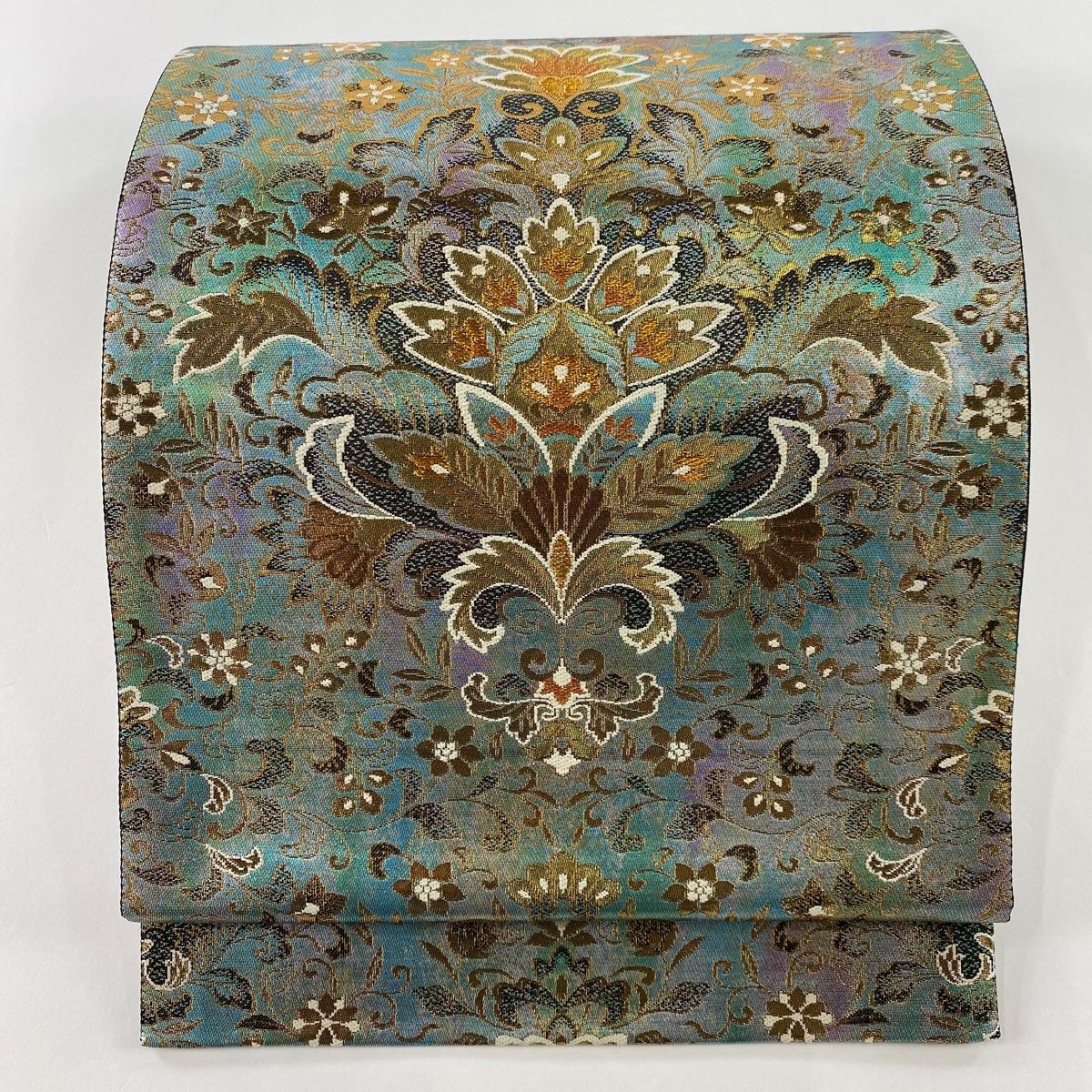 袋帯 美品 秀品 華文 花唐草 金糸 箔 青緑 六通 正絹 【中古