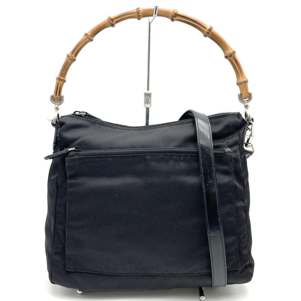 GUCCI 2way ショルダーバッグバンブーナイロン×レザーブラック
