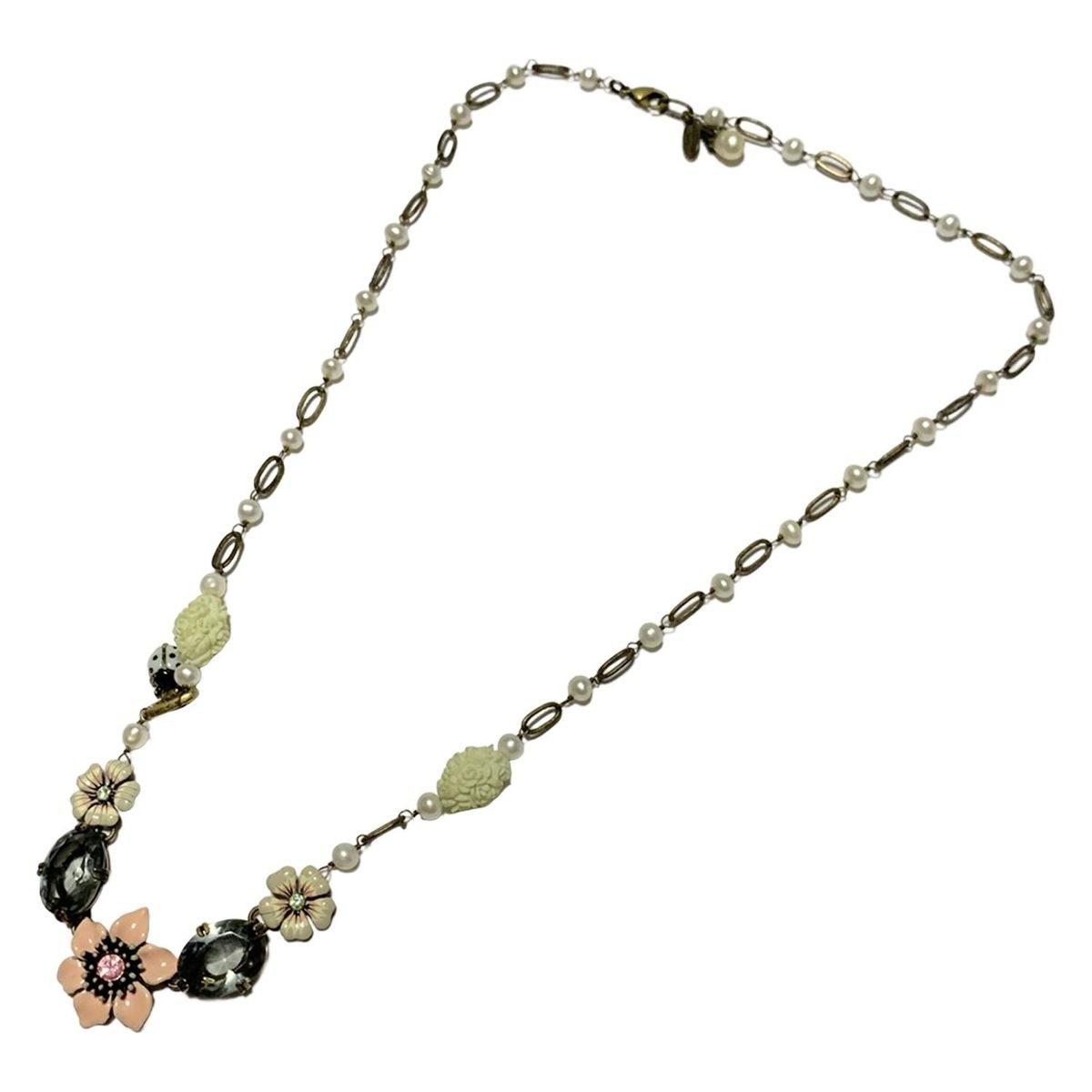 Les Nereides(レネレイド) ネックレス - ゴールド×白×マルチ フラワー